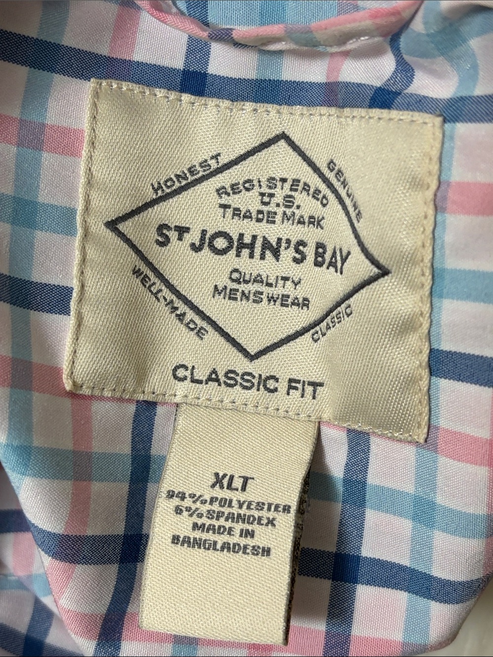 St. John’s Bay Short Sleeve White Pink Blue Plaid Button-Down Shirt - Picture 7 of 7